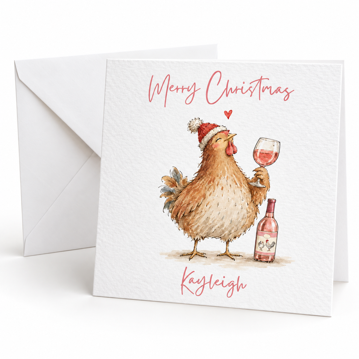 Personalised Chicken Wine Lover Christmas Card