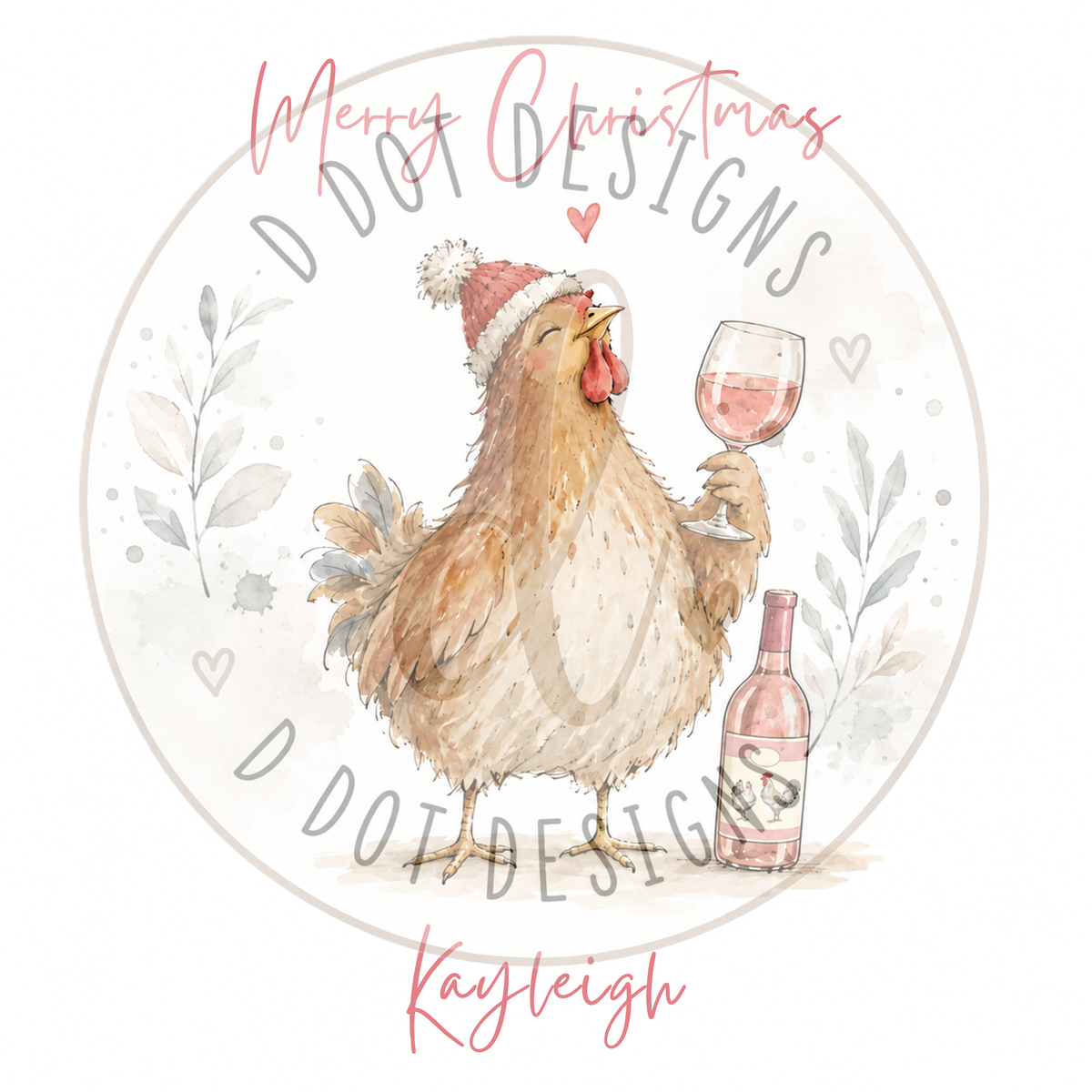 Personalised Chicken Wine Lover Christmas Card