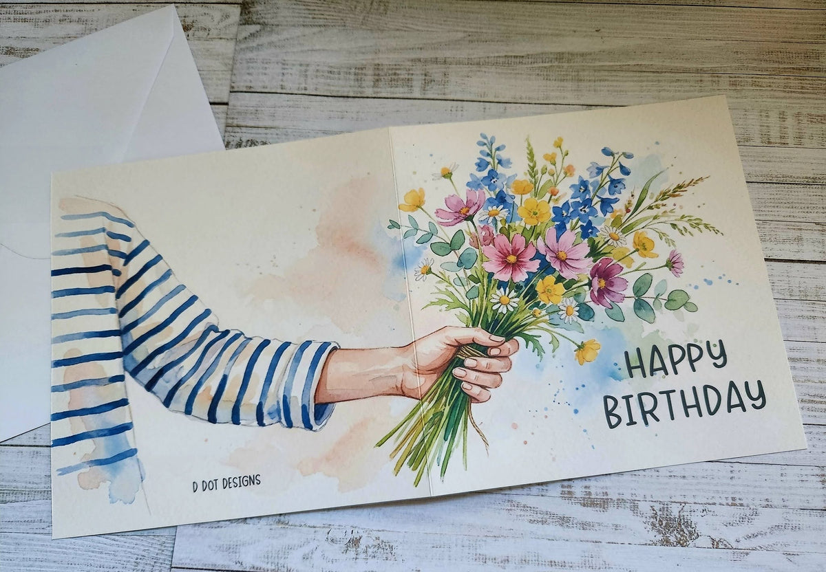 Double Sided Birthday Card - Bunch of Flowers