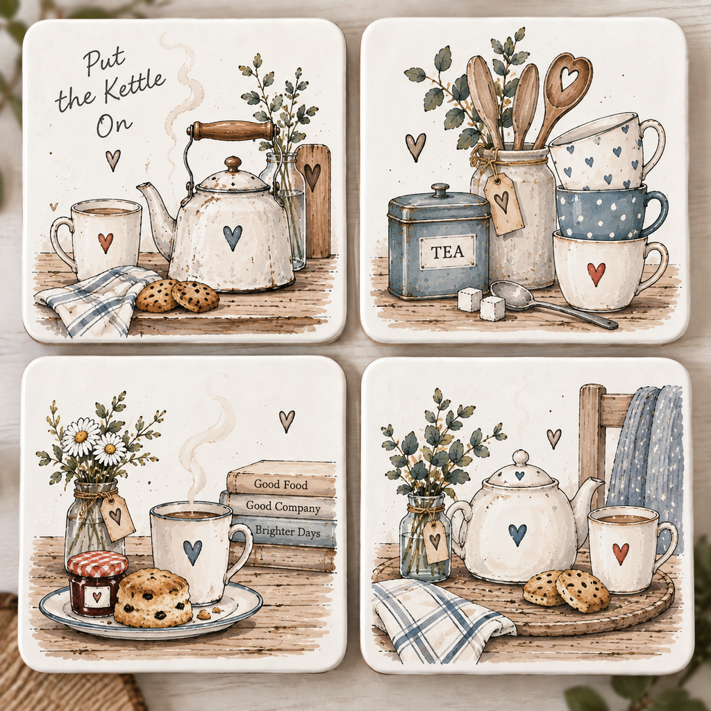 Put the Kettle On - Set of 4 Coasters