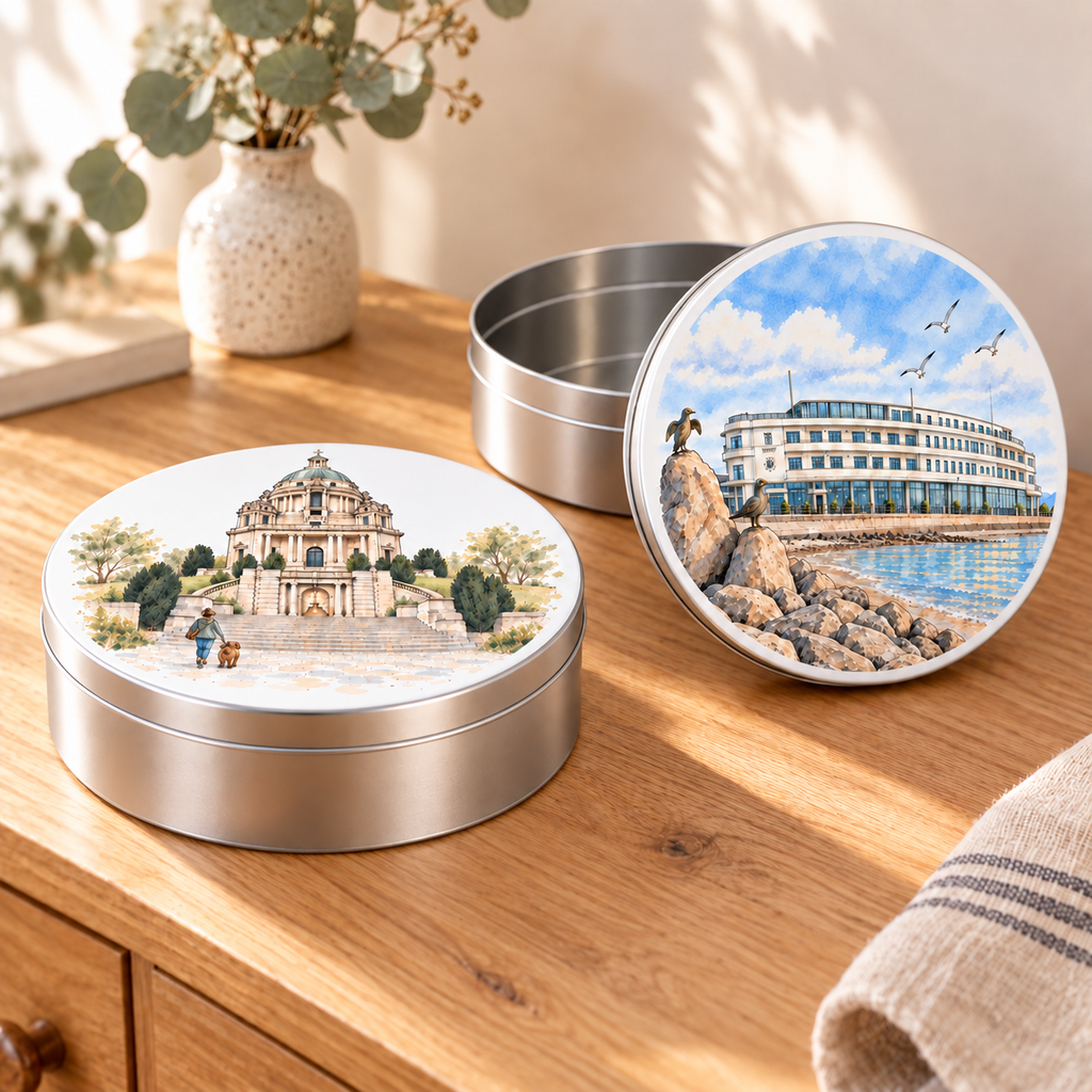 Lancaster & Morecambe Round Keepsake Tins – 15cm