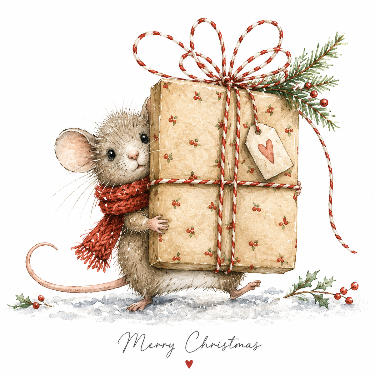 4 Pack of Christmas Cards - Cute Mouse Design