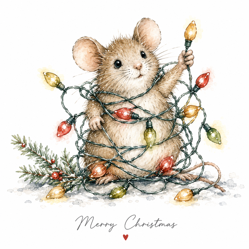 4 Pack of Christmas Cards - Cute Mouse Design