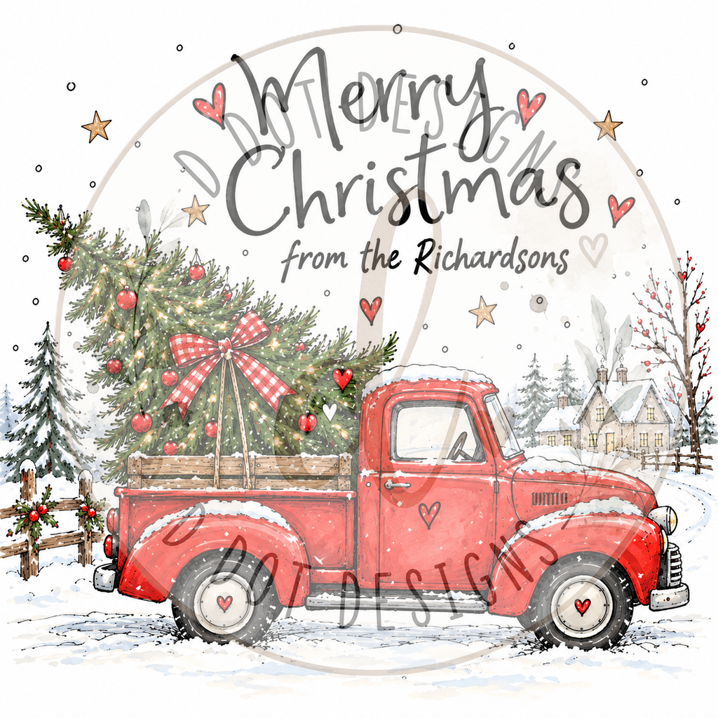 Personalised Red Truck Christmas Cards – Pack of 4 | 6x6
