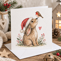 Pack of 4 Cute Rabbit Christmas Cards | 6x6 Hammered Cards & Envelopes