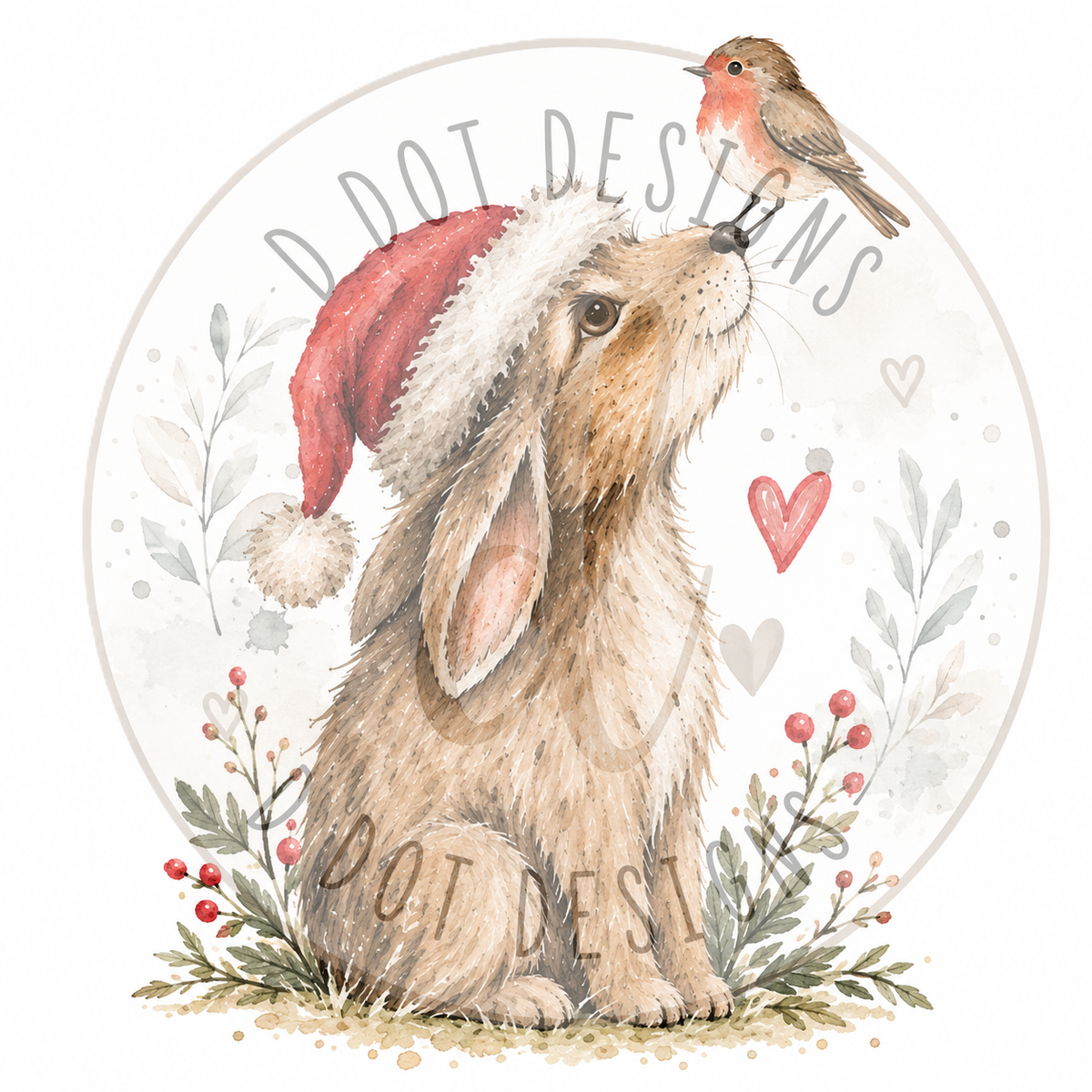 Pack of 4 Cute Rabbit Christmas Cards | 6x6 Hammered Cards & Envelopes