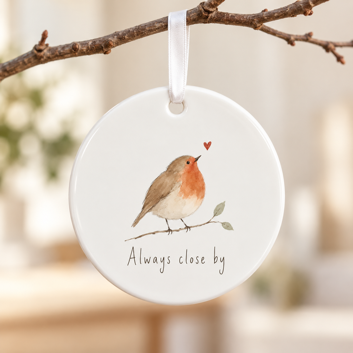 Always Close By – Robin Ceramic Memorial Decoration