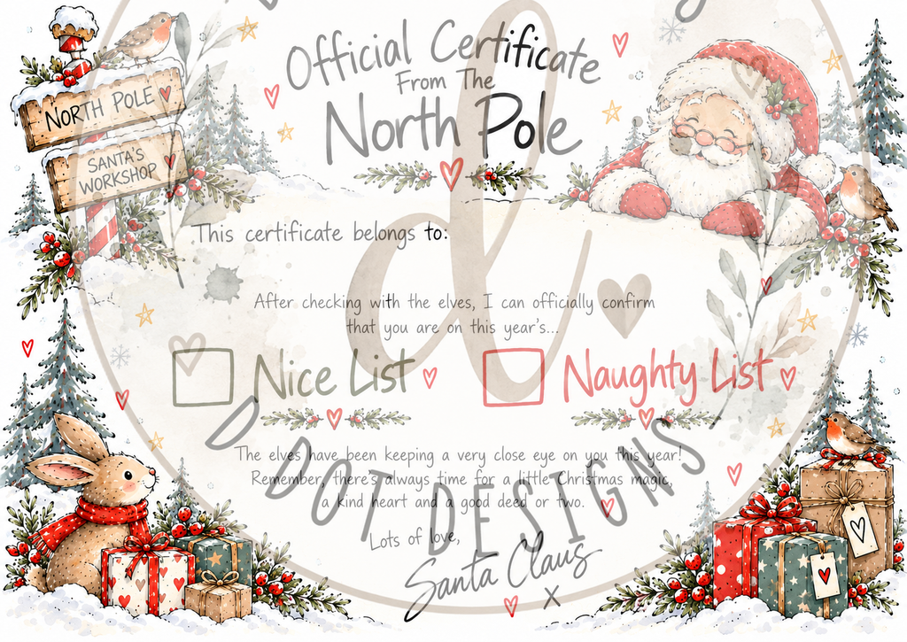 Personalised Letter from Santa & Nice or Naughty List Certificate Set