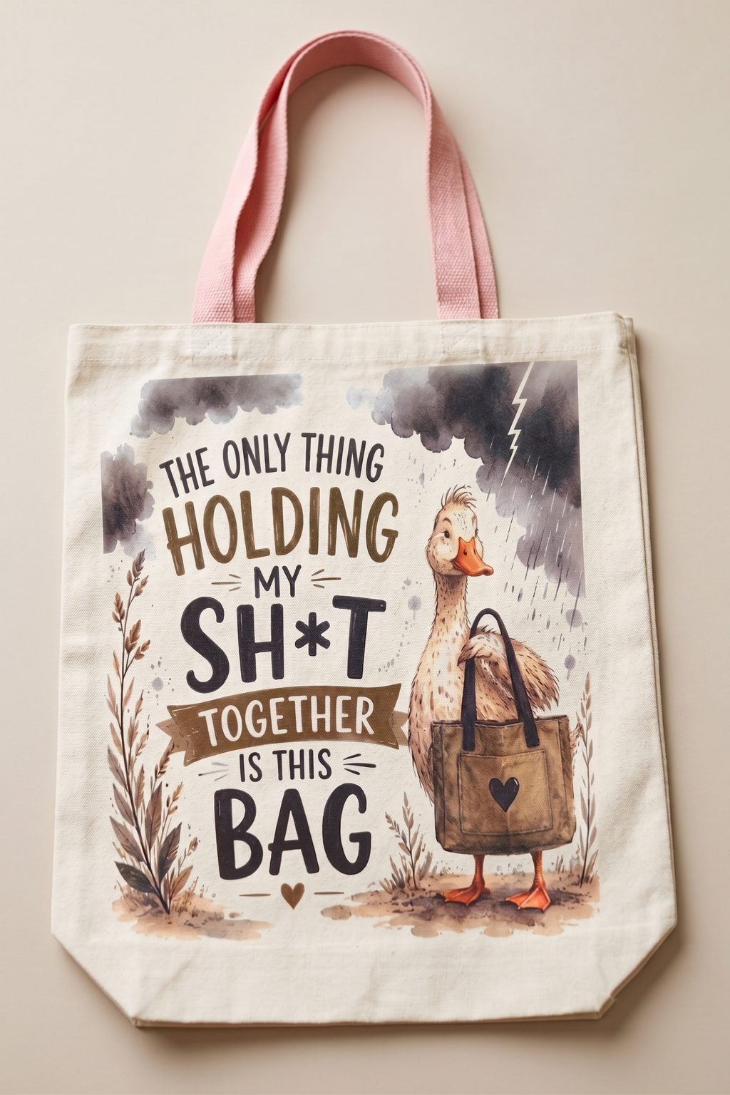 Canvas Tote - Duck Design  Red - Yellow Handle
