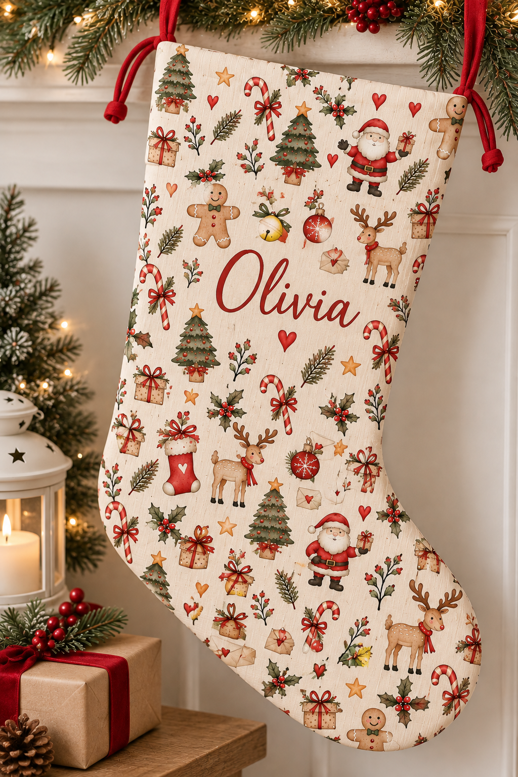 Personalised Christmas Stocking - Repeat Pattern