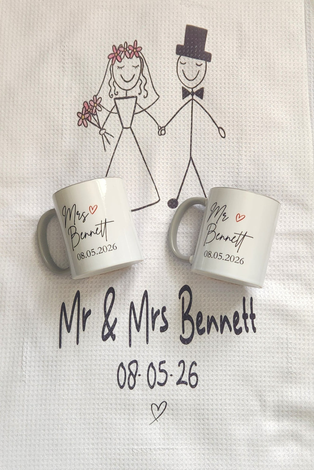 Mr & Mrs Matching Mug & Tea Towel Gift Set | Wedding & Anniversary Gift