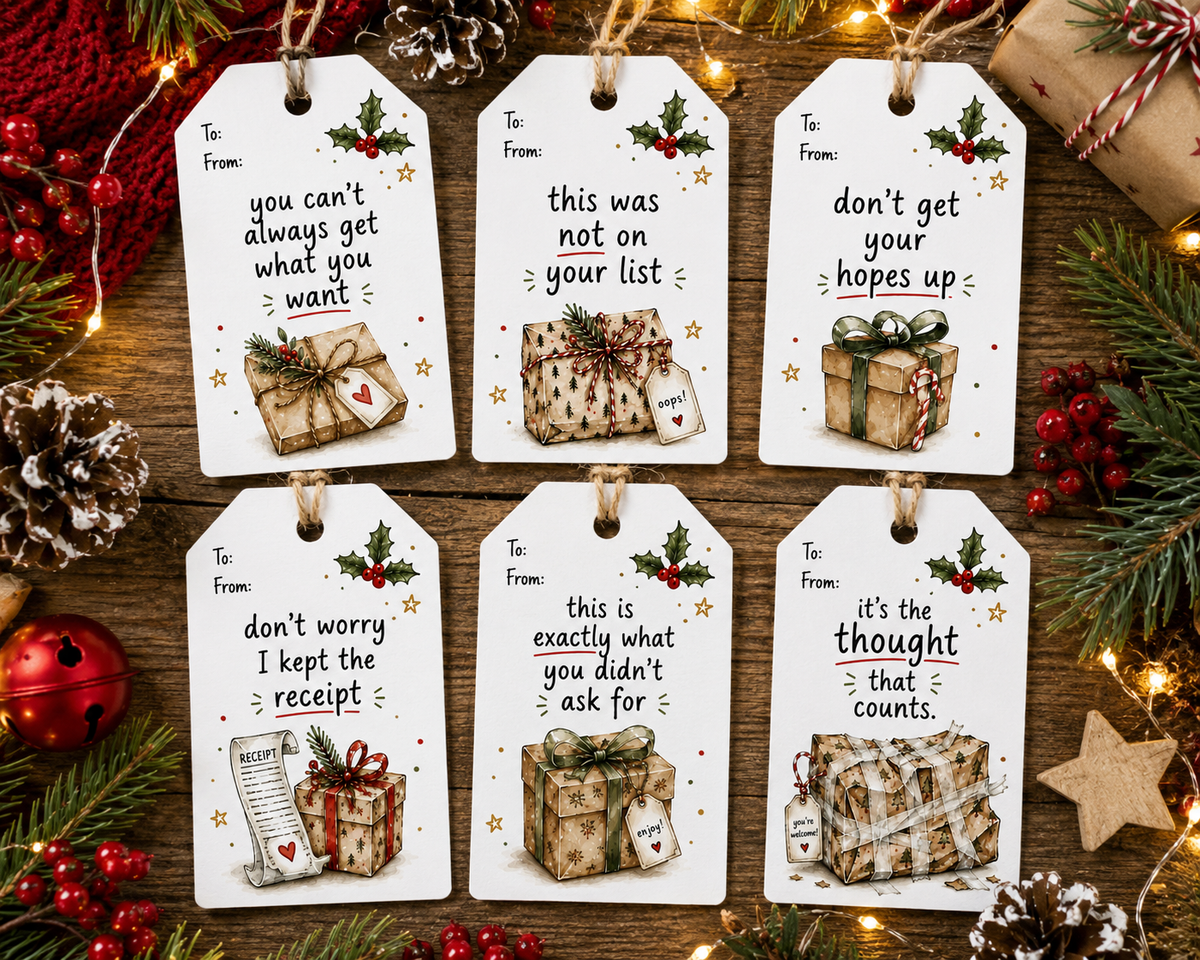 Funny Sarcastic Christmas Gift Tags x 12