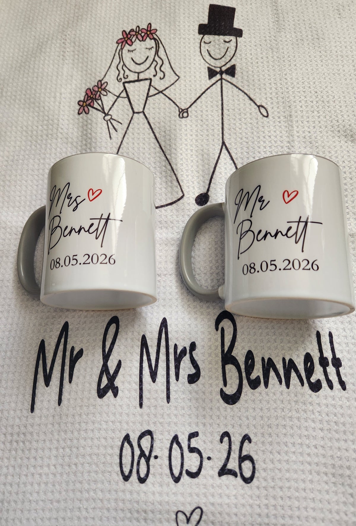 Mr & Mrs Matching Mug & Tea Towel Gift Set | Wedding & Anniversary Gift